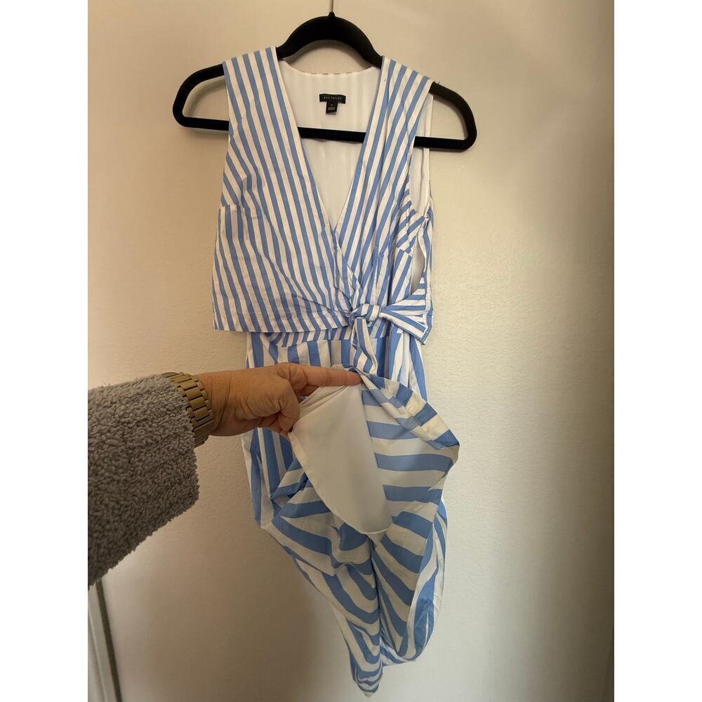 Ann Taylor Striped Poplin Wrap Dress, Blue White Women's Size 0 95% Cotton - Picture 6 of 9